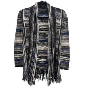 Nic + Zoe Striped Open Front Cardigan Sweater Fringe‎ Hem Size PP